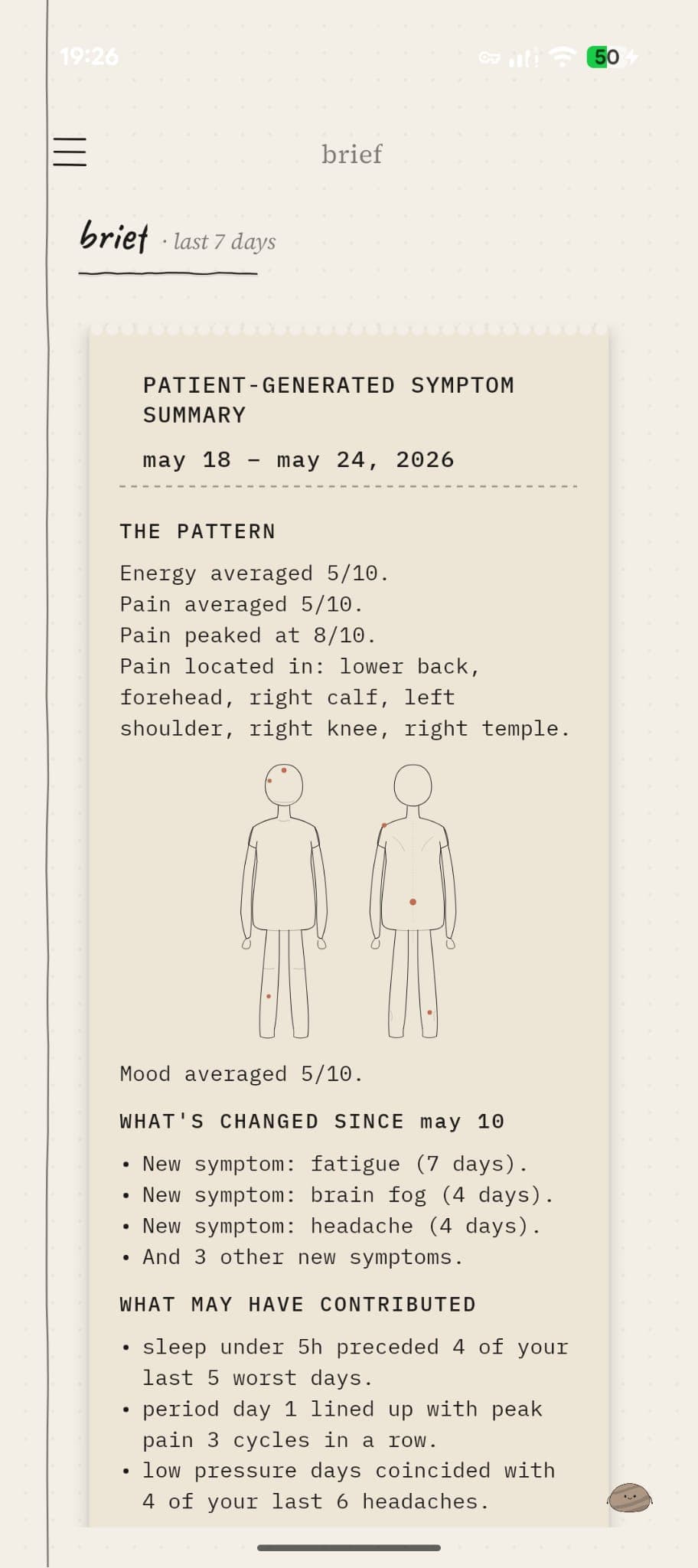 the pebble brief: a one-page symptom summary your doctor reads in 60 seconds